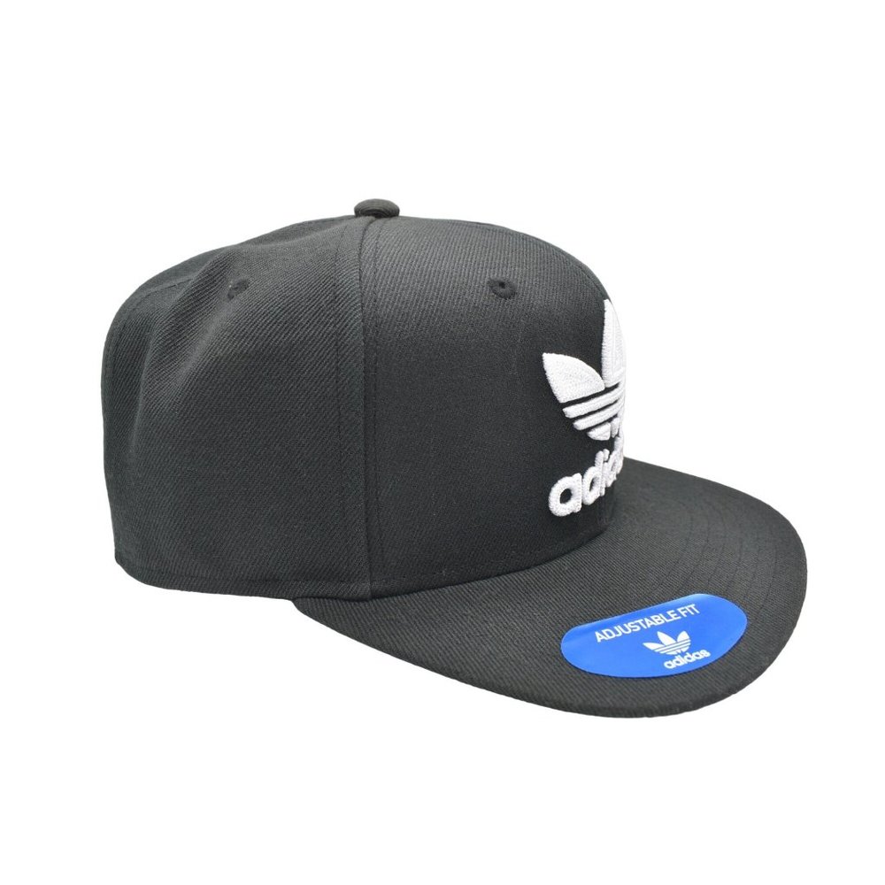 Adidas Snap Back Hat Original Black White Trefoil Flat Brim Adjustable NEW - Picture 2 of 10